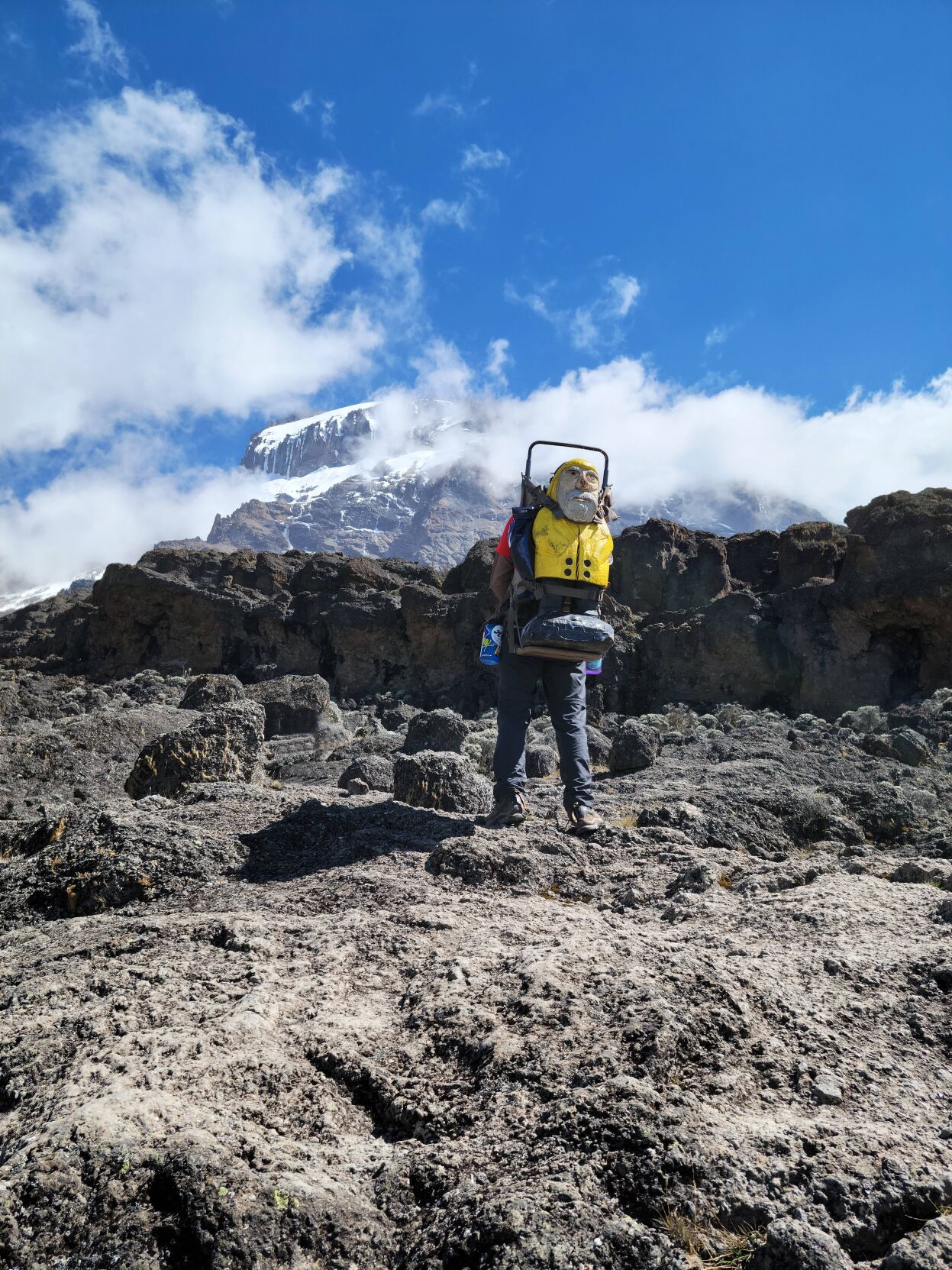 Ahab on Geeg's back on Mount Kilimanjaro